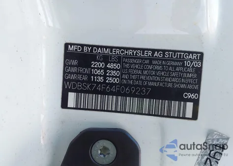 2004 Mercedes-Benz Sl 55 Amg z USA, uszkodzony, nr VIN WDBSK74F64F069237